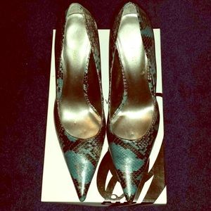 Nine West stilettos, dark turquoise snake skin